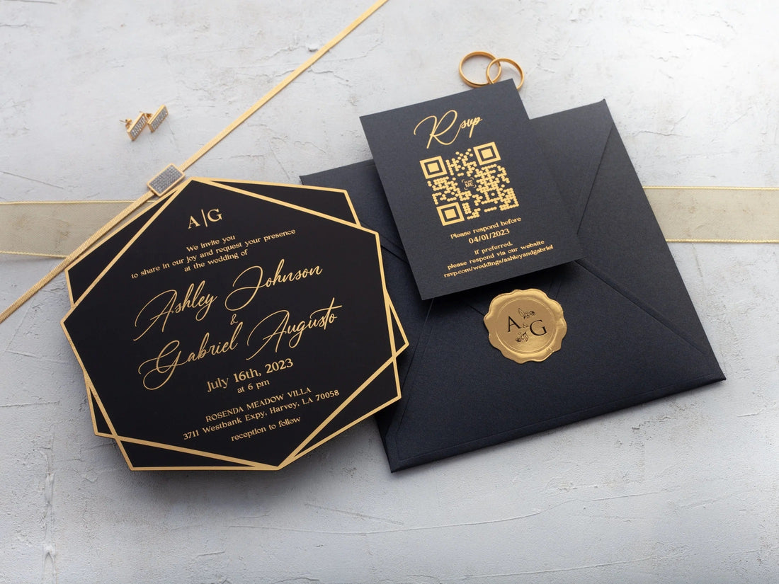 Black Acrylic Invitation with Gold Foil Print