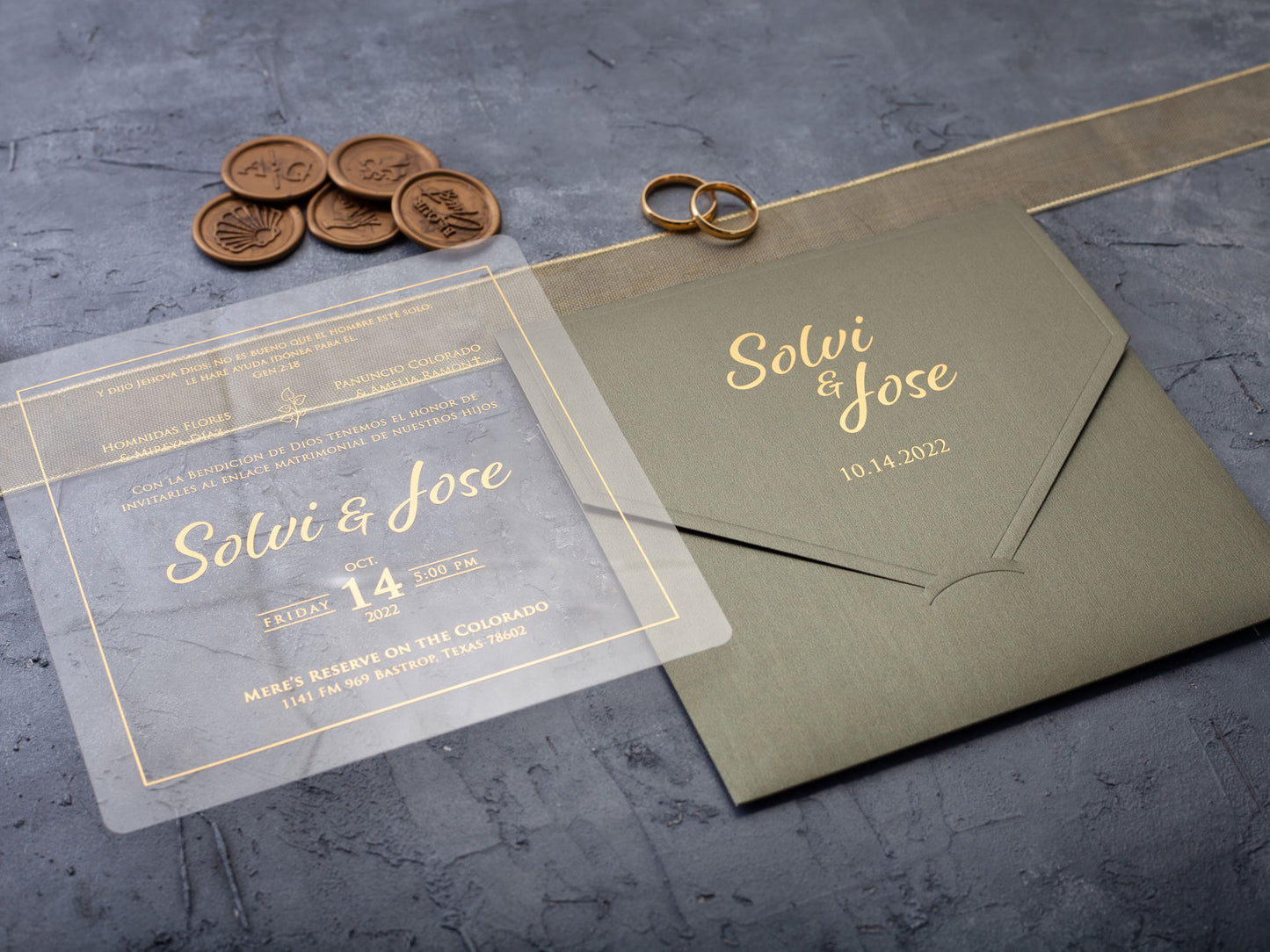 Sage Green and Gold Wedding Invitation