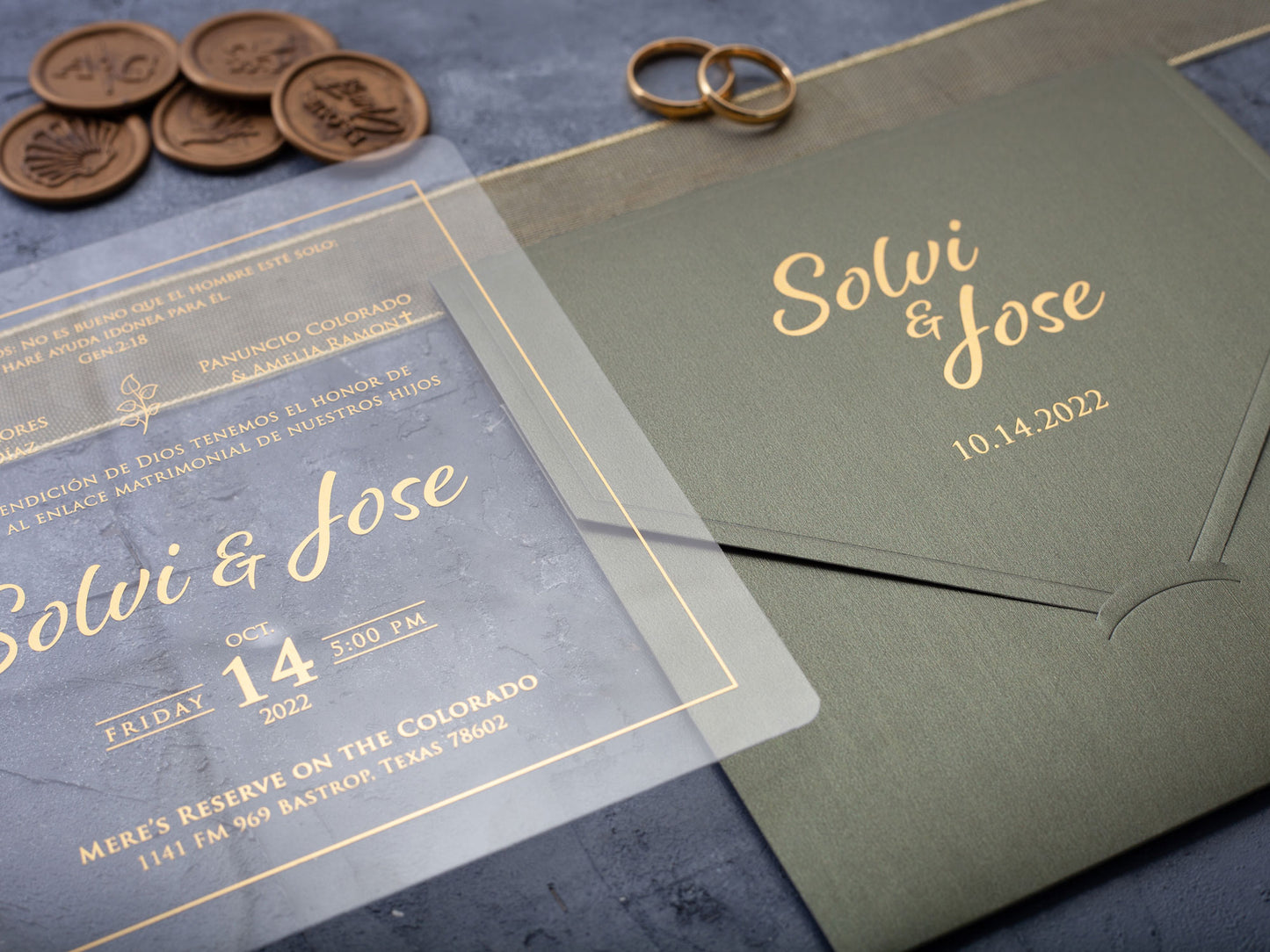 Sage Green and Gold Wedding Invitation