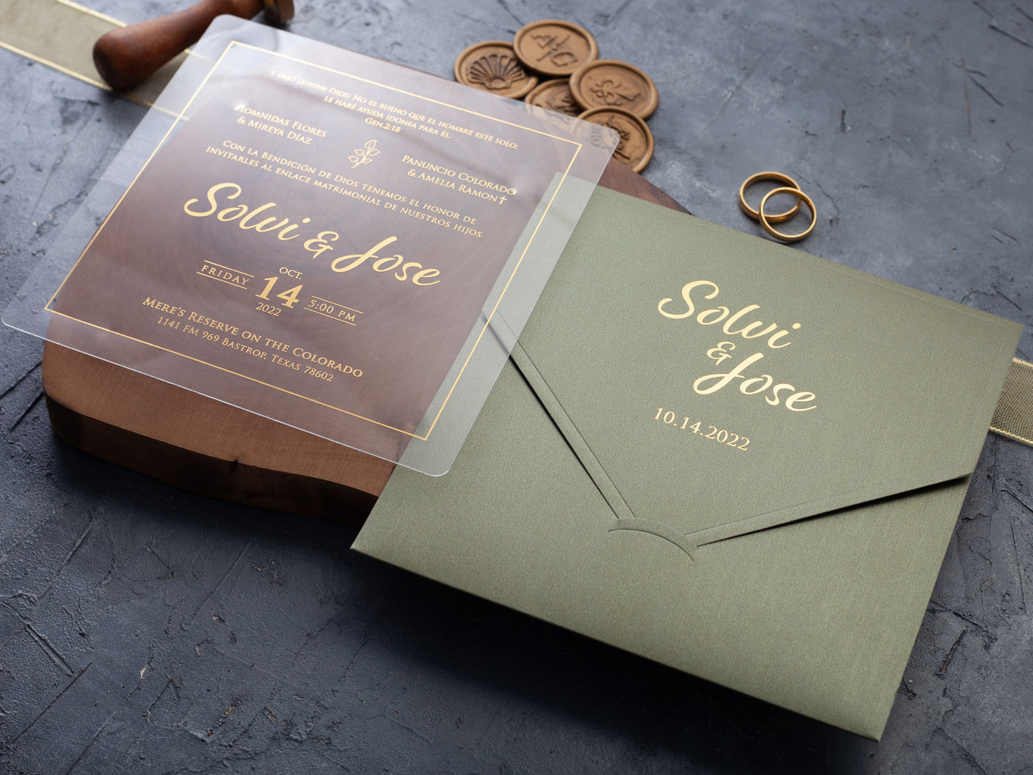 Sage Green and Gold Wedding Invitation