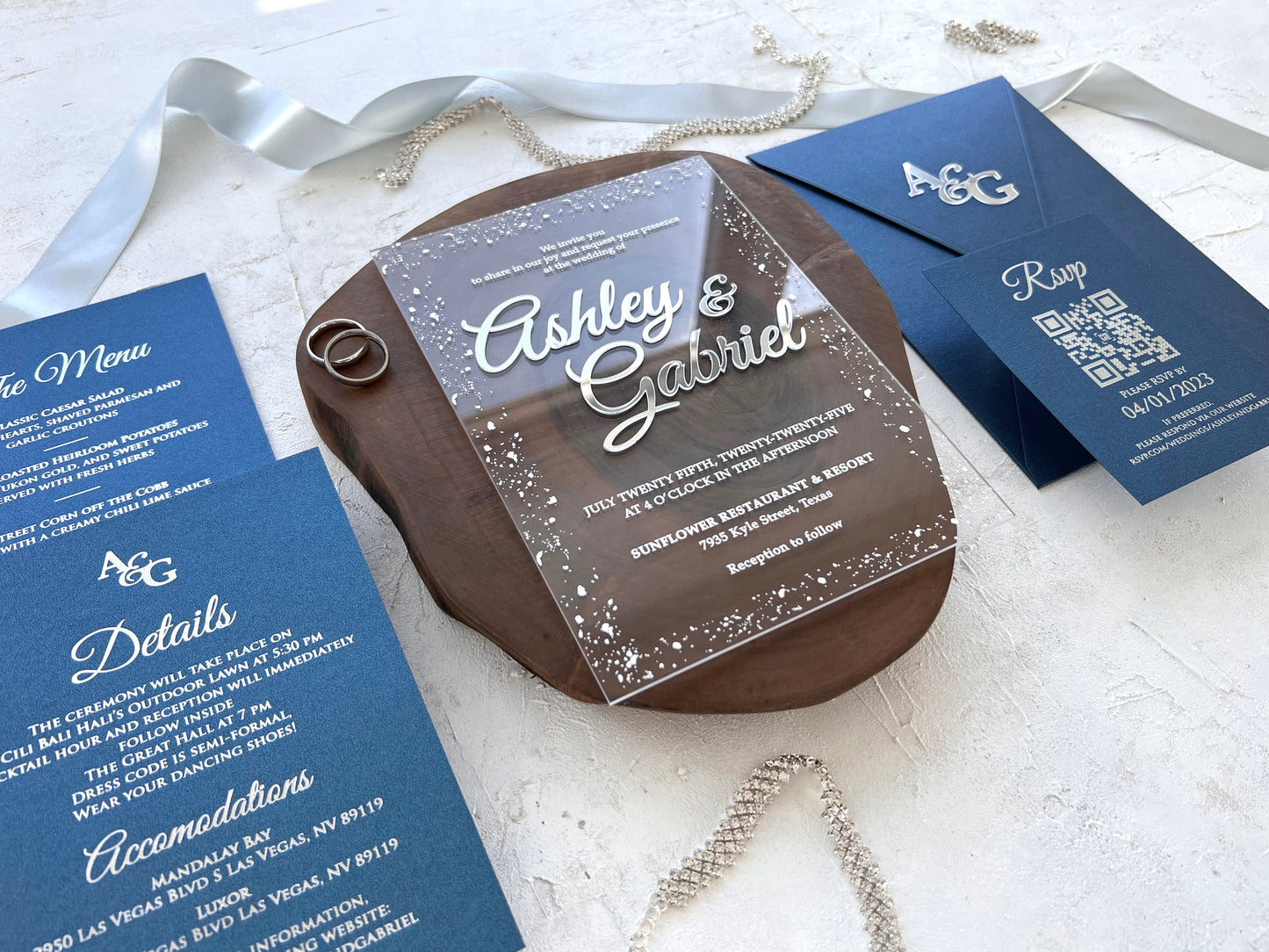 Acrylic Wedding Invitation with Silver Mirror Acrylic Names