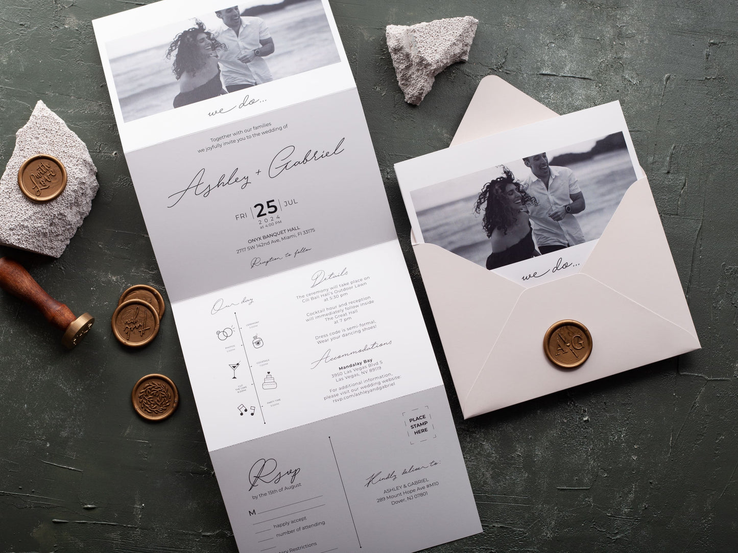 All in one trifold wedding invitation