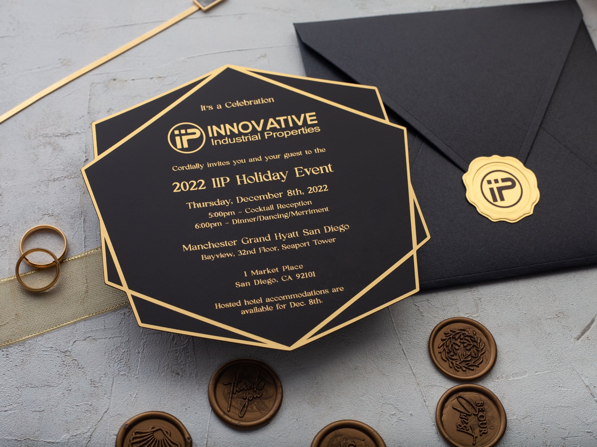 Black and gold corporate invitations