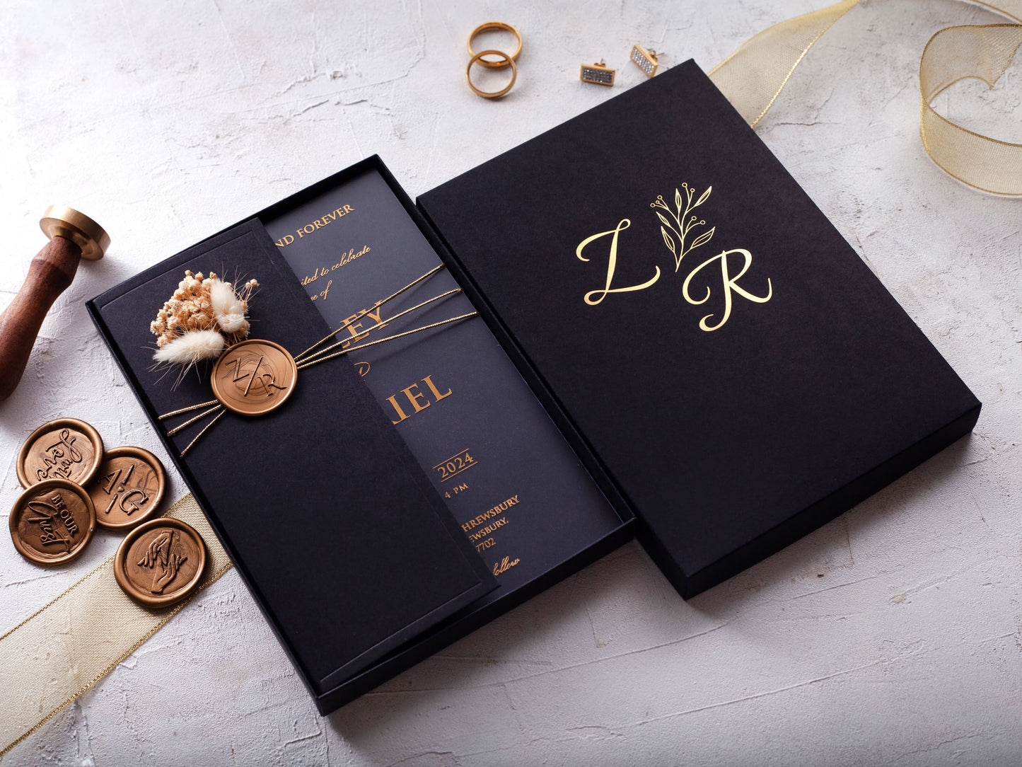 Black and Gold Wedding Invitation Box