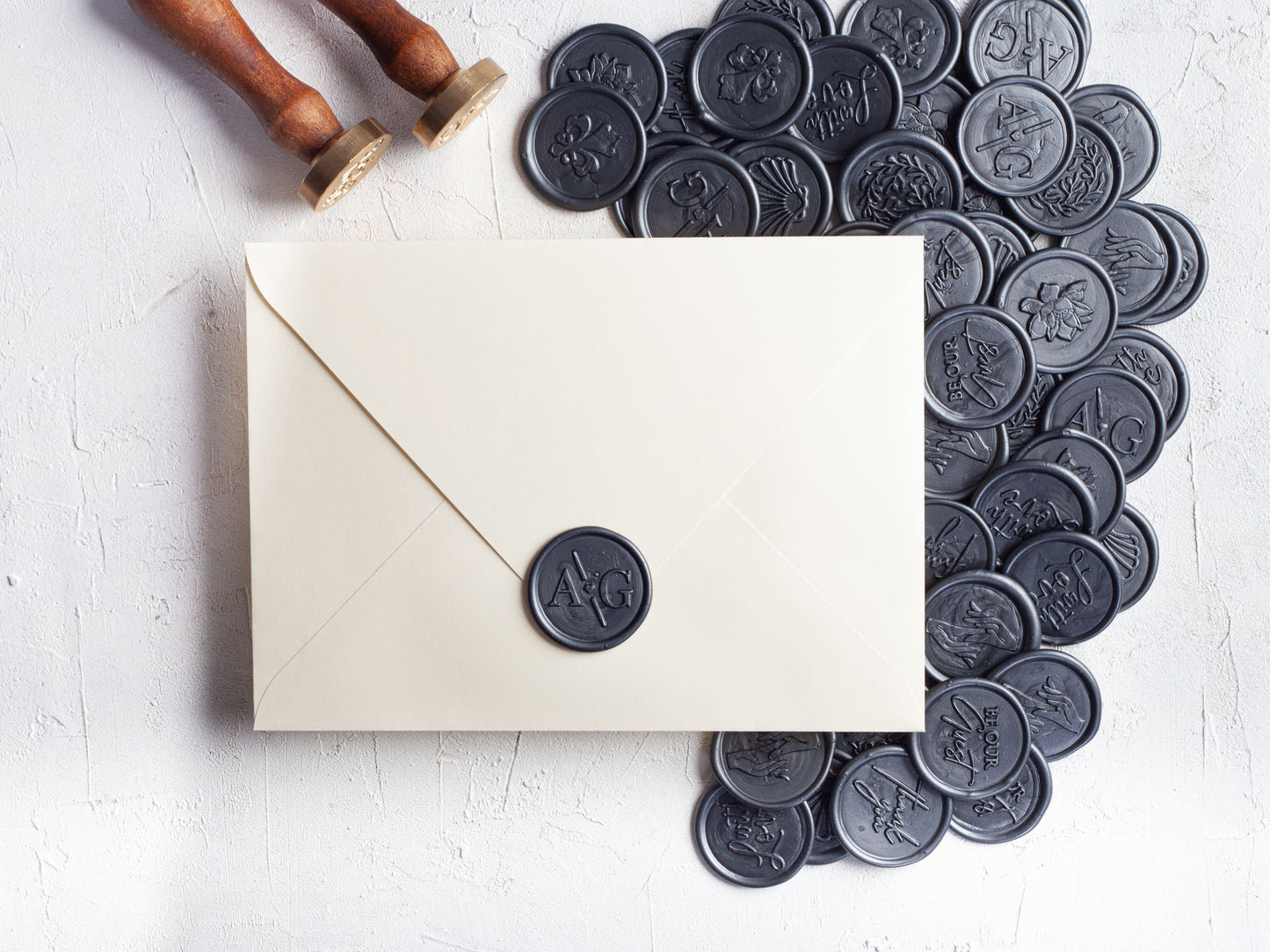 Cera y sello de invitación de boda gris, sello de carta autoadhesivo hecho a mano