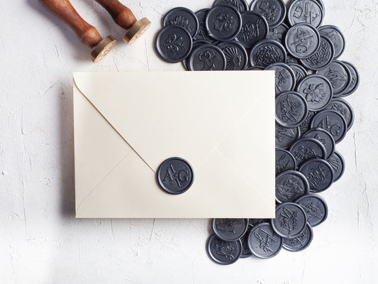 Gray Wedding Invitation Wax & Seal, Handmade Self Adhesive Letter Seal
