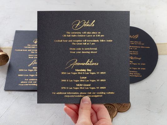 Tarjeta de detalles para boda, tarjeta de información de boda impresa en lámina