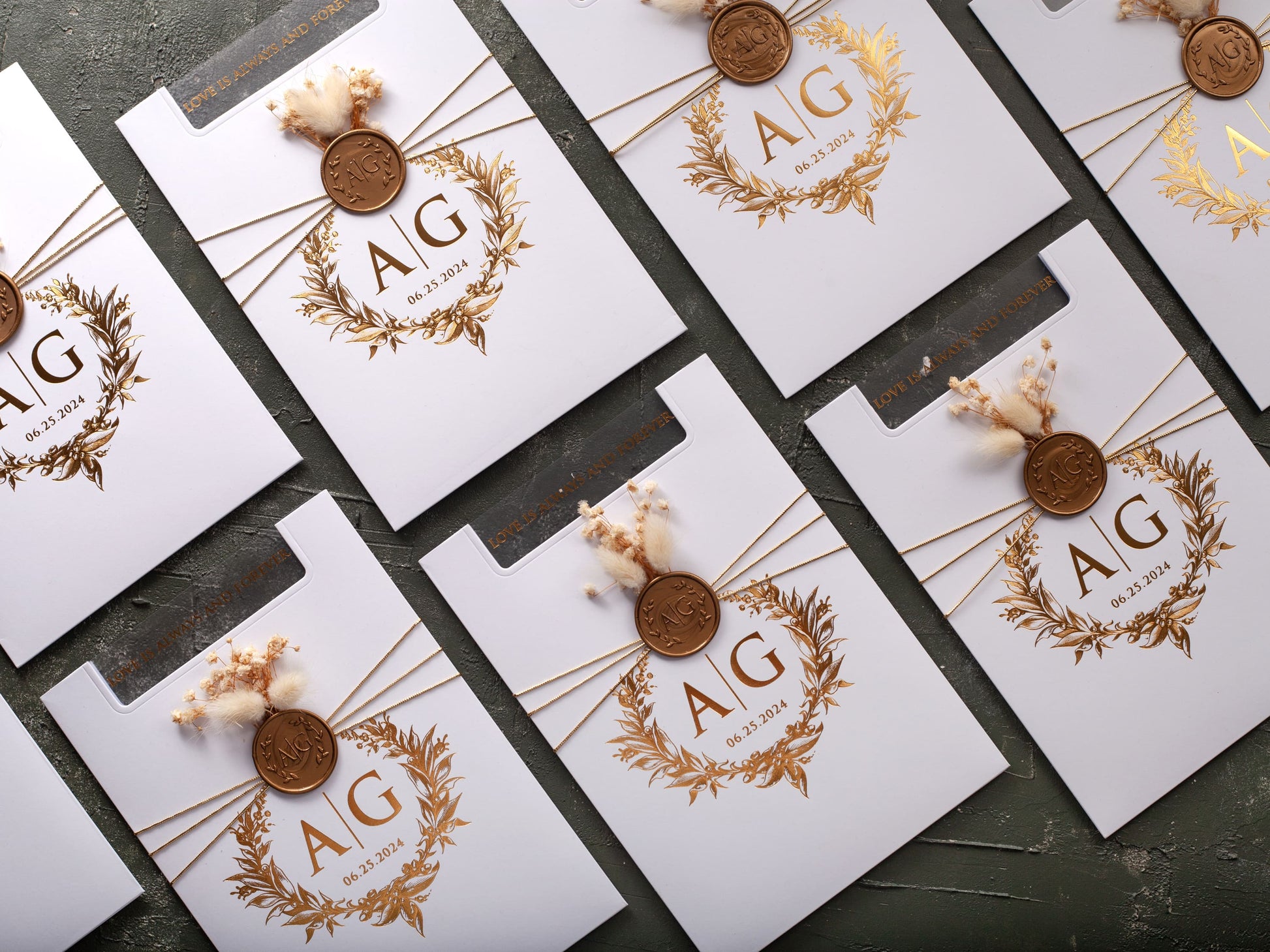 Elegant gold foil printed acrylic wedding invites