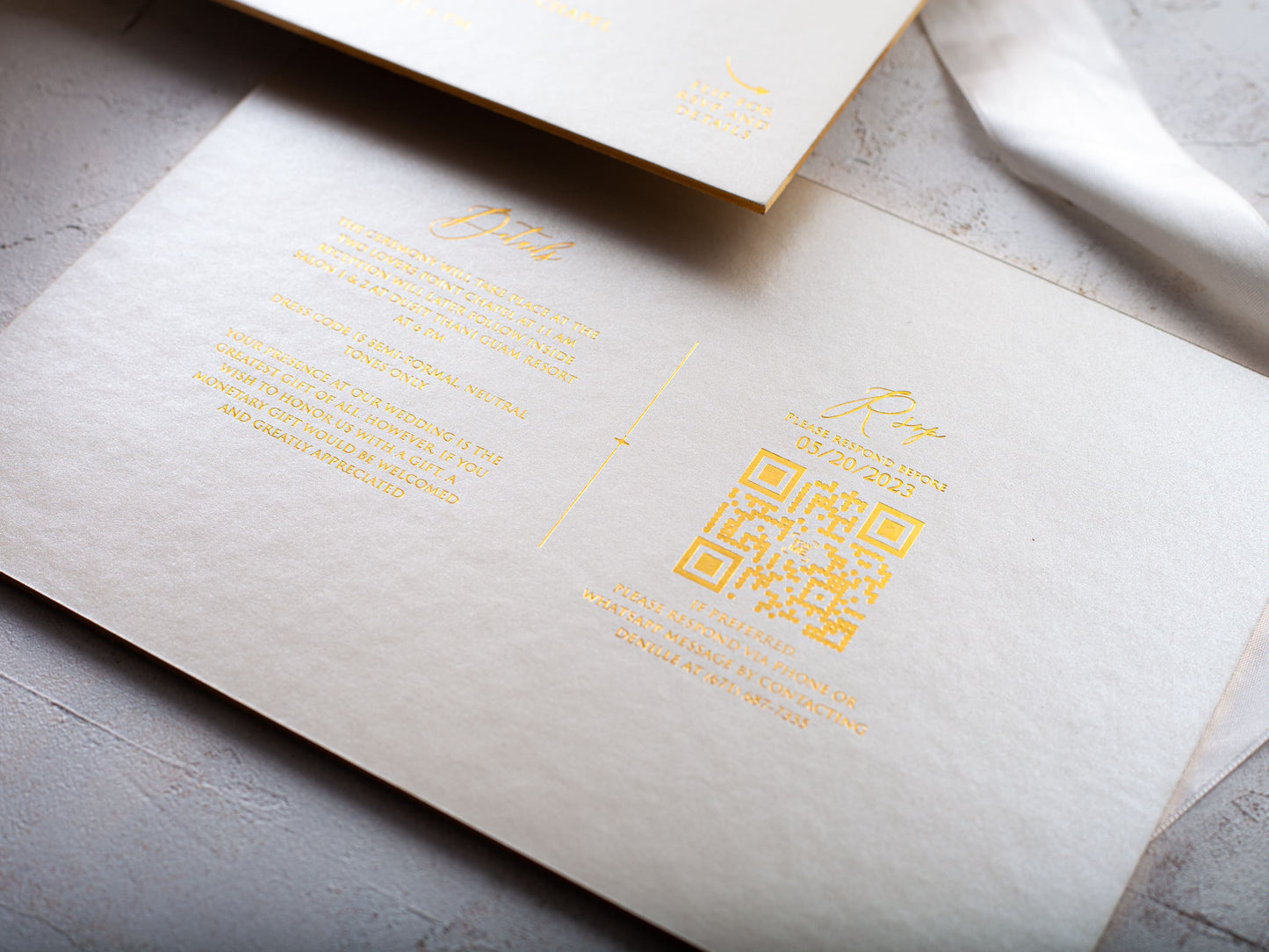 Ivory Embossed Wedding Invitation with Gold Foil