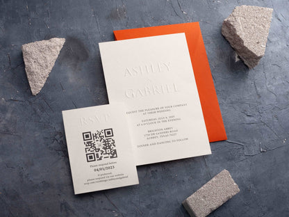 Embossed Wedding Invitation with Burnt Orange Envelope