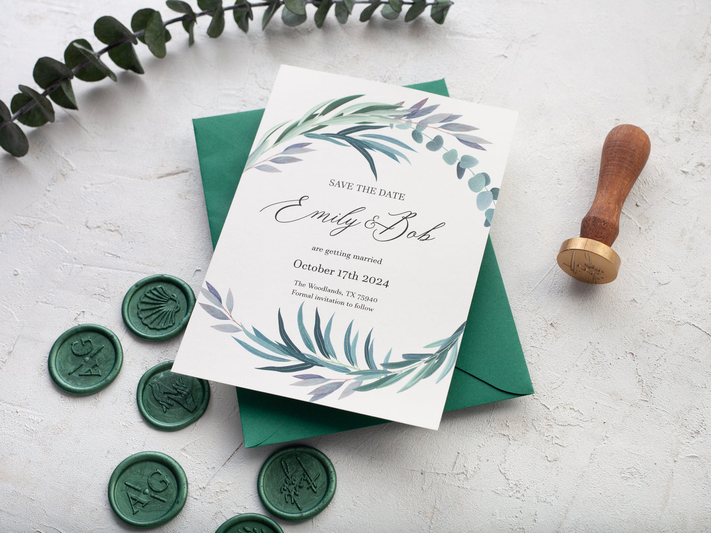 Floral Save the Date Card with Magnet, Greenery Wedding Announcement with Envelope