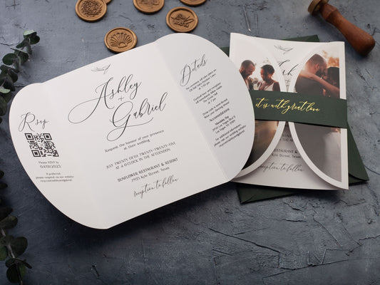 gatefold wedding invitation with photos