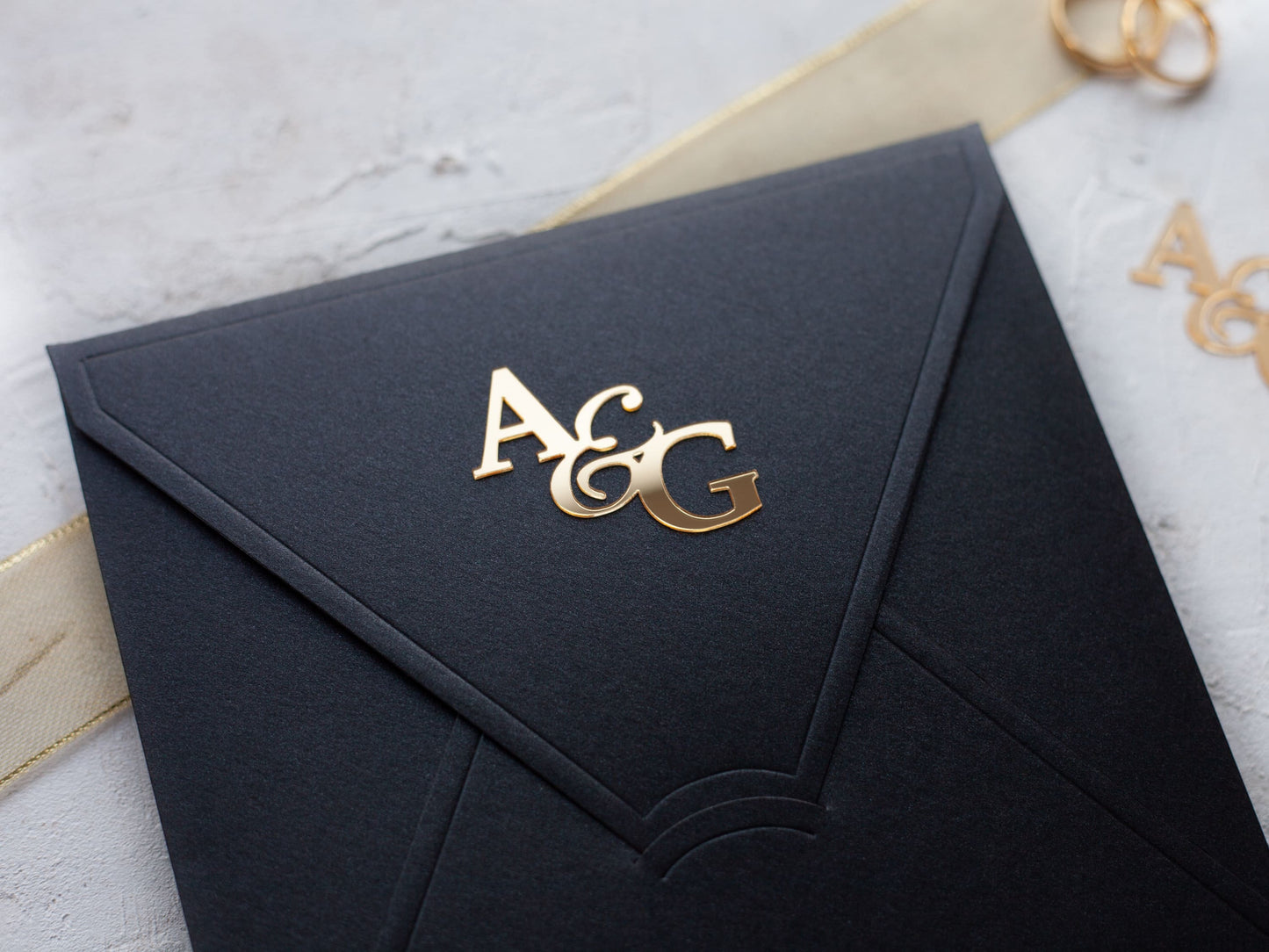 Gold acrylic initials wedding envelope seal