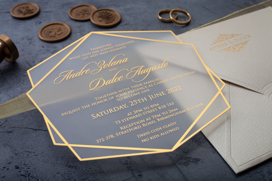 Invitaciones de boda de marfil y oro, invitación de boda de acrílico, invitación de acrílico impresa con lámina de oro