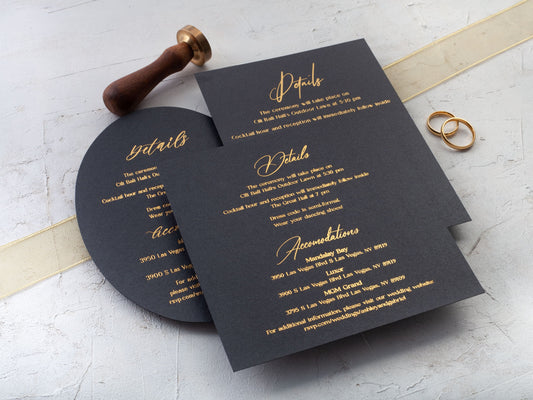 Tarjeta de detalles para boda, tarjeta de información de boda impresa en lámina