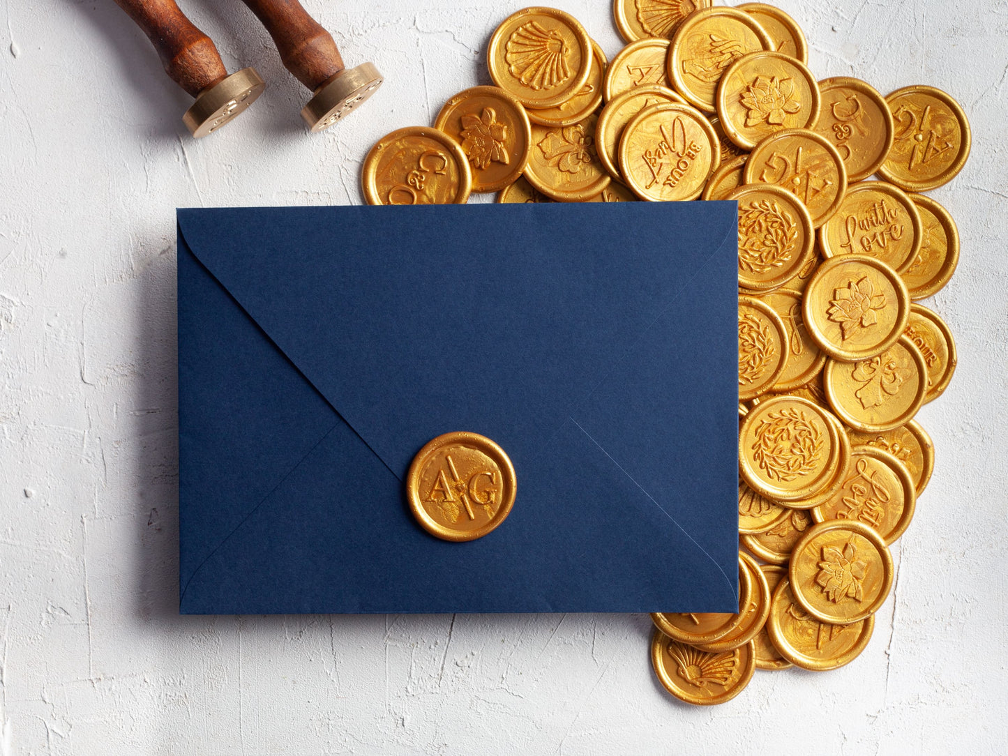 Gold wax seal for wedding invitations