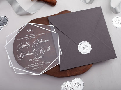 Gray and Silver Acrylic Wedding Invitation