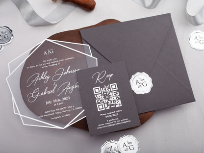 Gray and Silver Acrylic Wedding Invitation