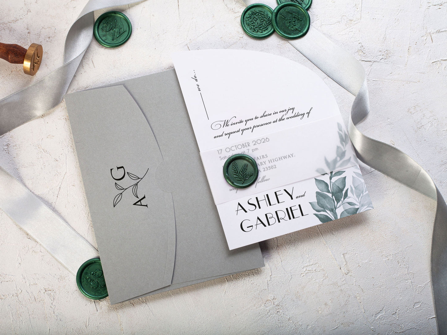 Greenery Half Arch Wedding Invitation