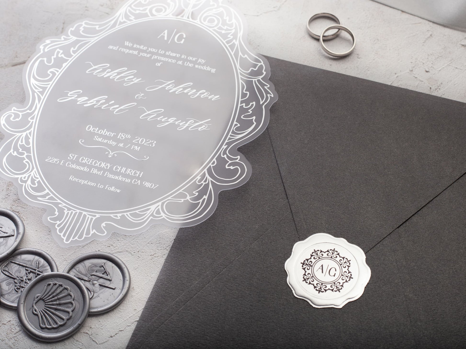 Grey and silver wedding invite