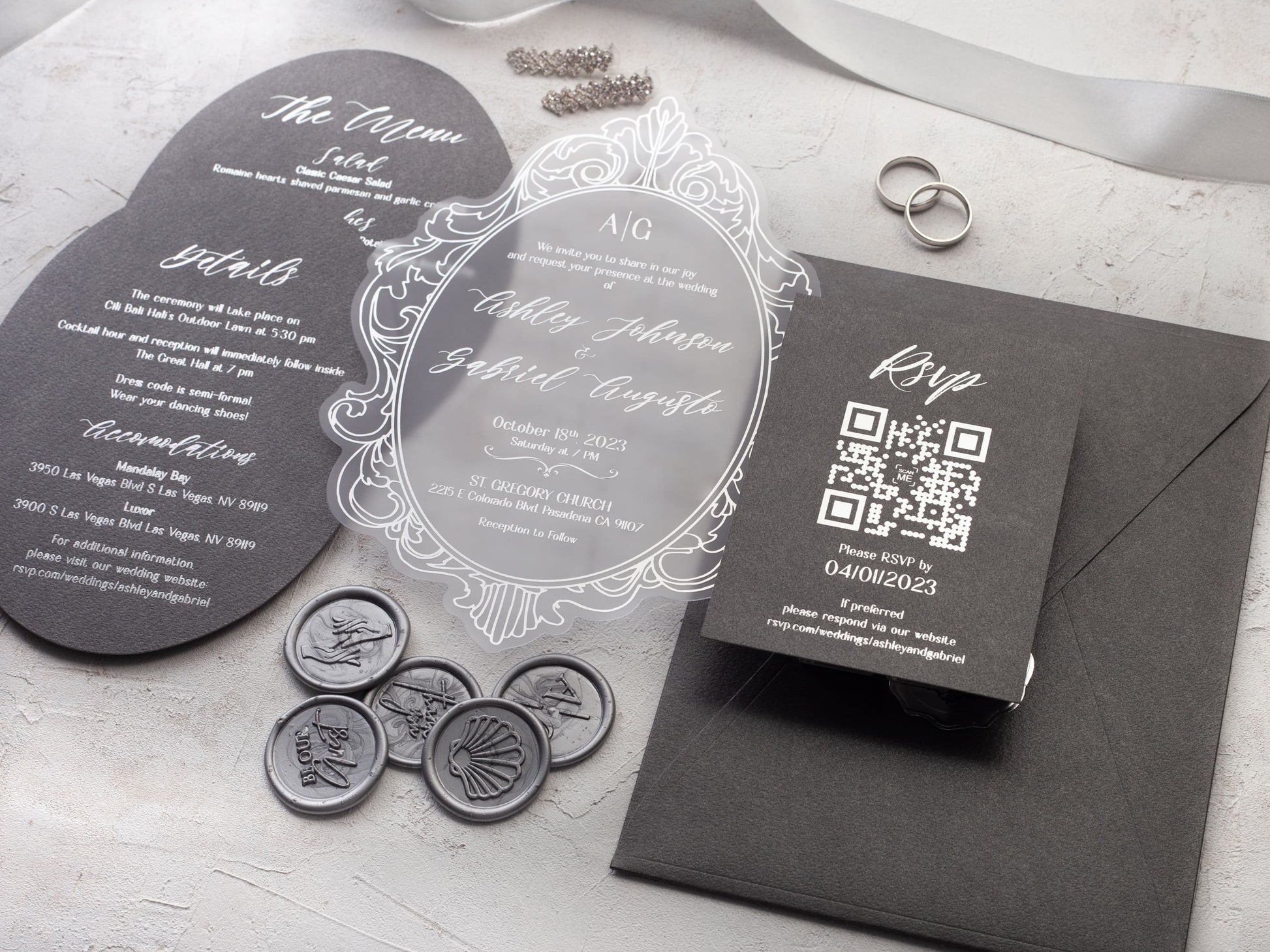 Grey and silver wedding invitation set