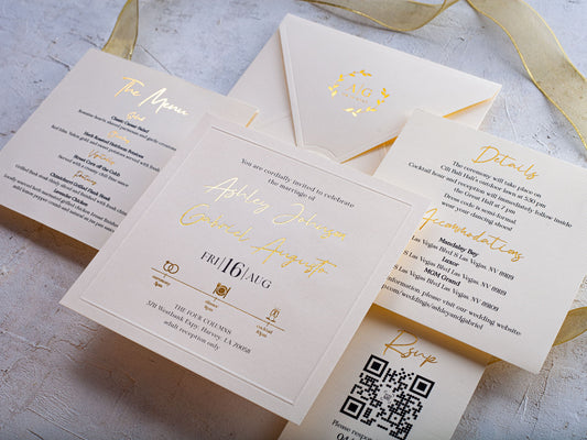 Ivory Wedding Invitation, Gold Foil on Ivory Paper, Ivory Wedding Invites