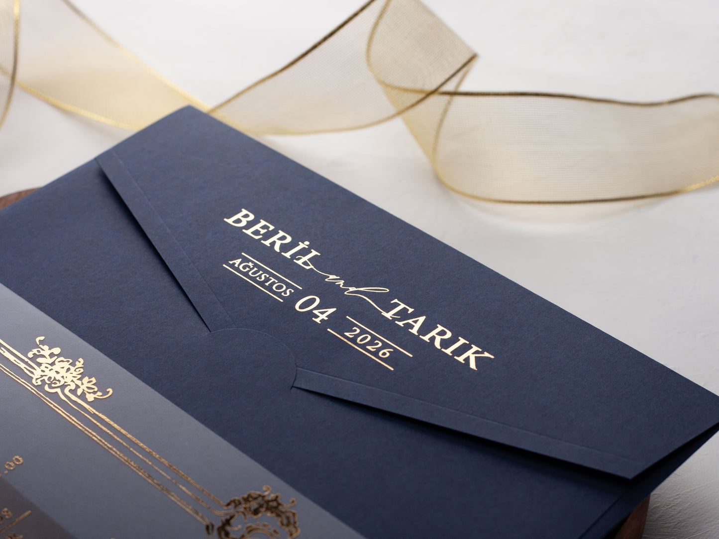 Luxury Acrylic Invitation with Gold Foil and Navy Blue Envelope