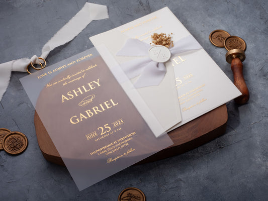 Luxury White and Gold Acrylic Wedding Invitation