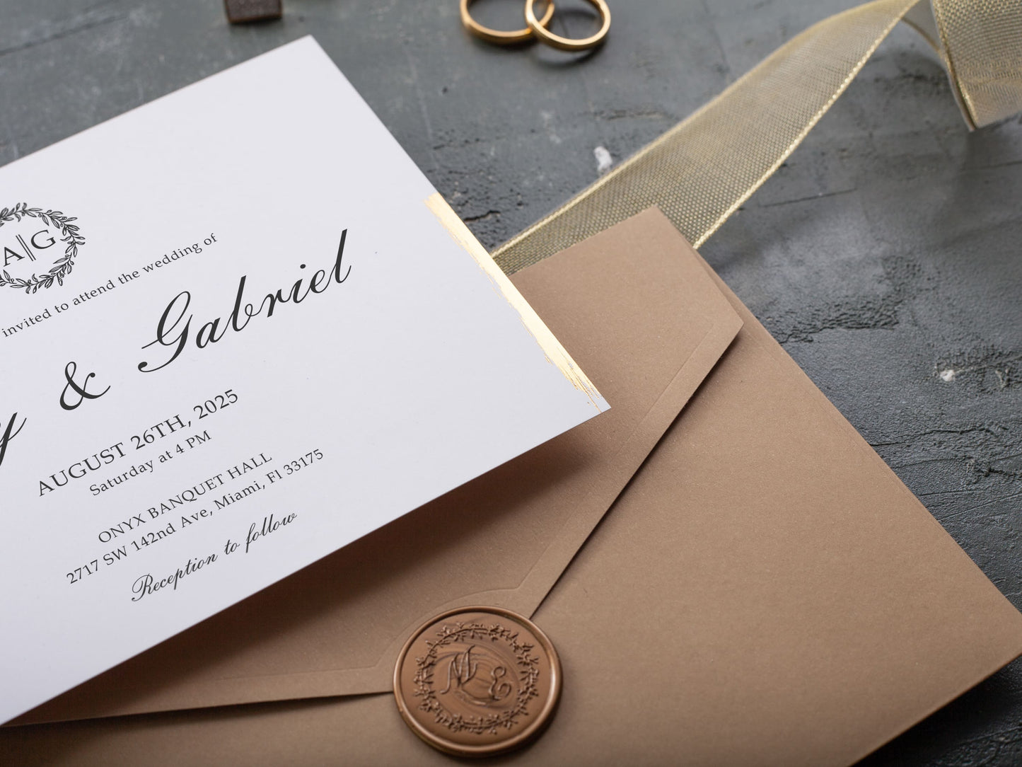Minimal Wedding Invitation with Gold Foil Accents