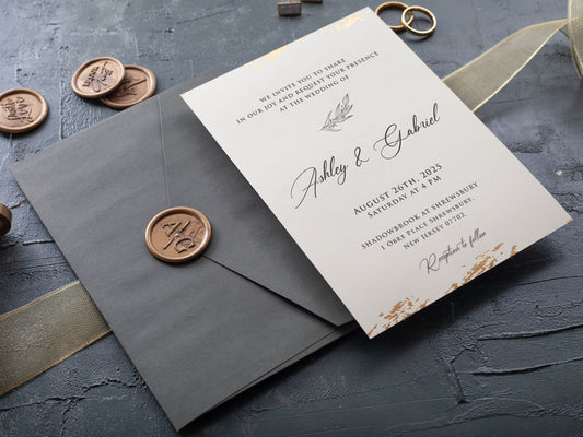 Minimal Wedding Invitation with Gold Foil Details