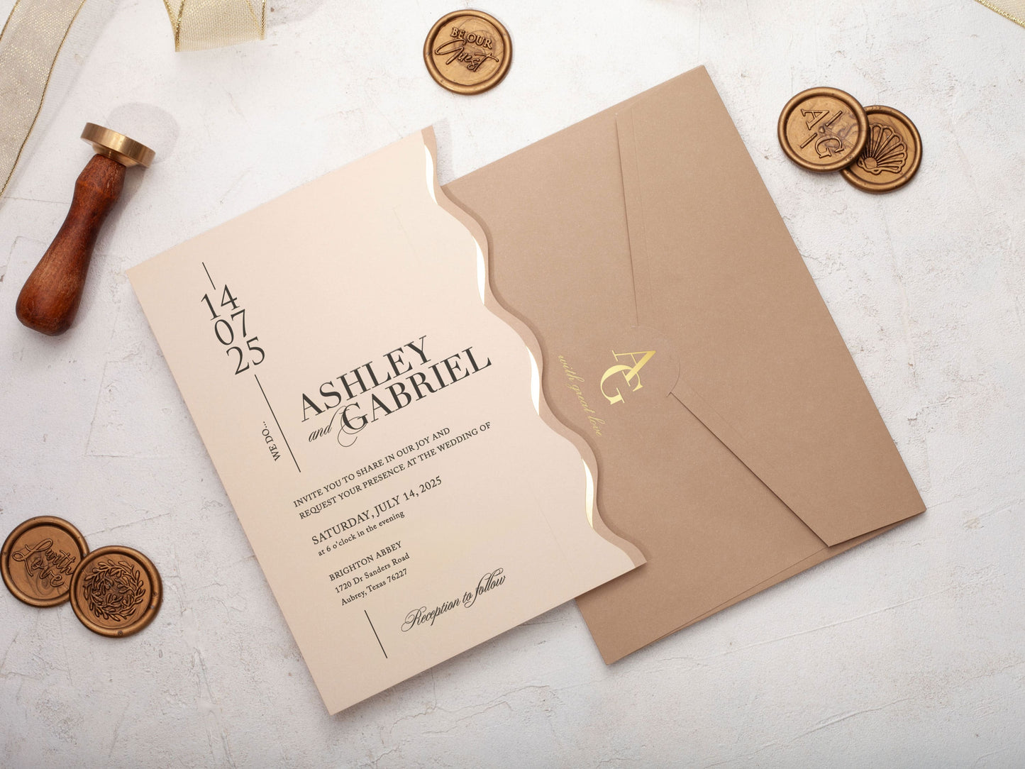Modern Wedding Invitation with Wavy Details