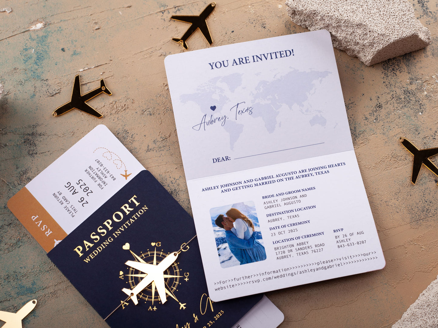 Navy Blue Passport Wedding Invitation