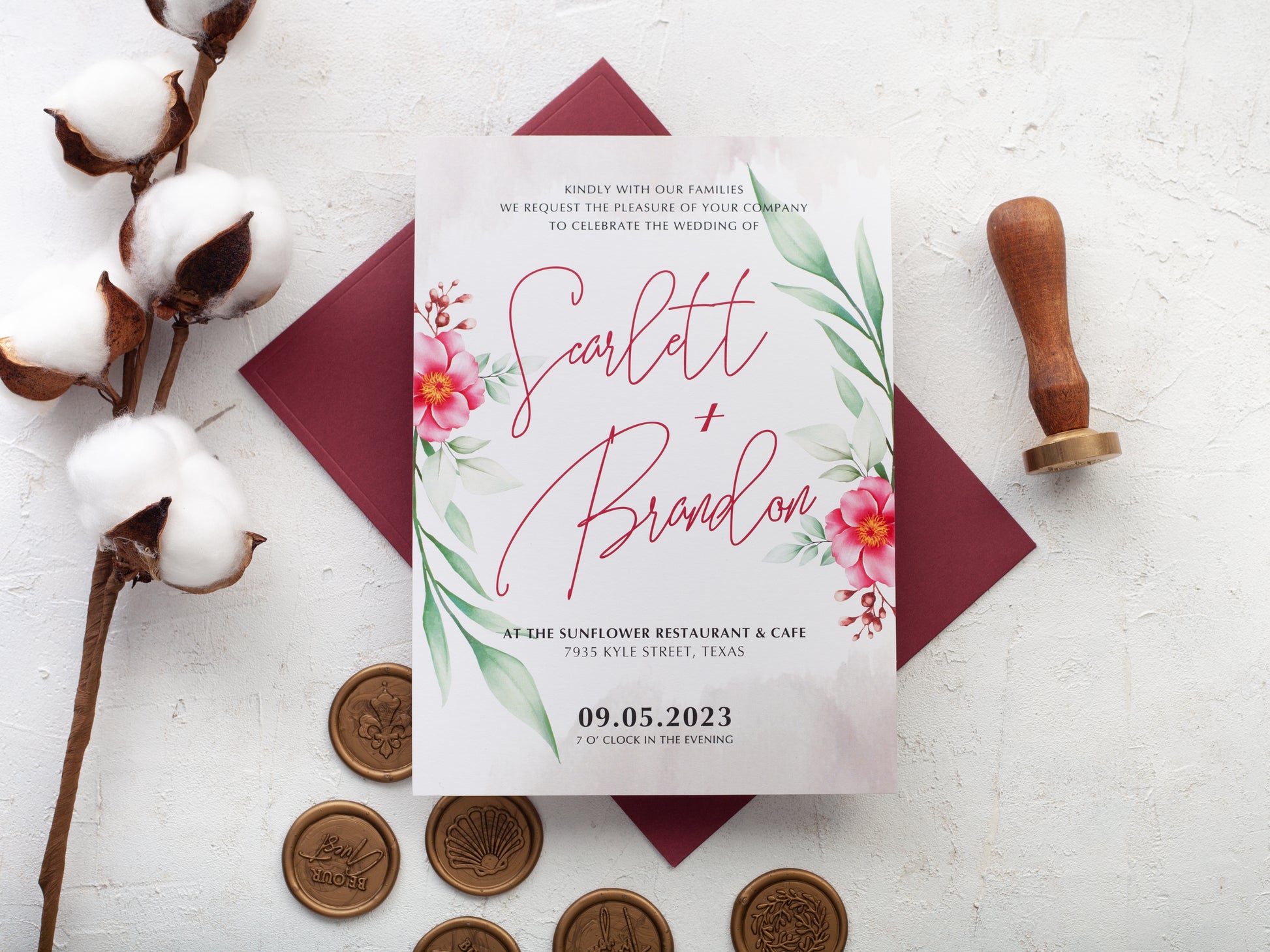 Personalized floral wedding invitation