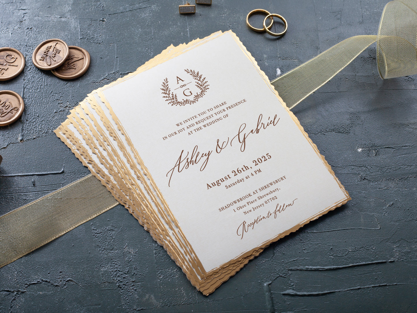 Personalized deckled edge wedding invitation