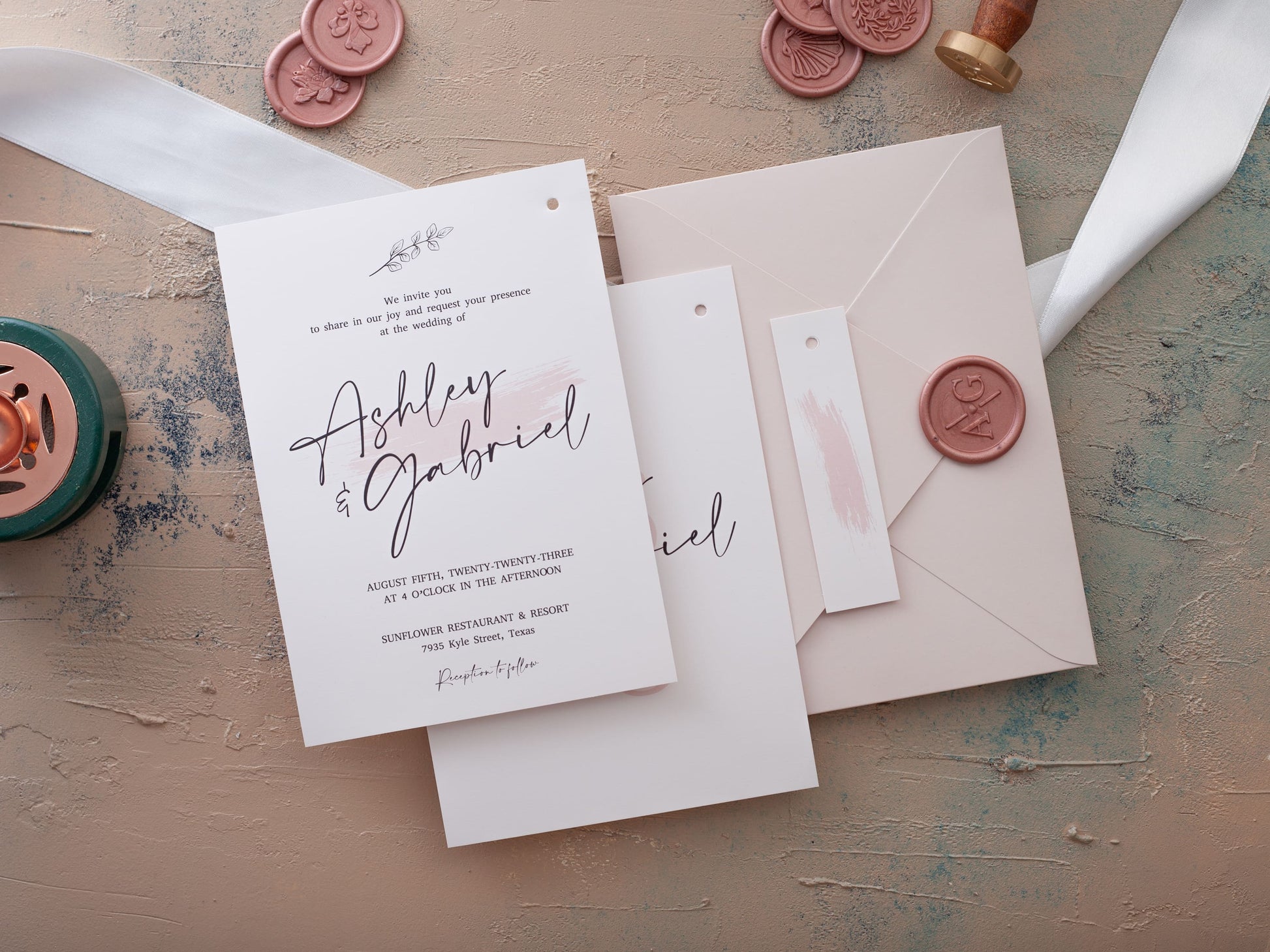 Pink watercolor wedding invitation