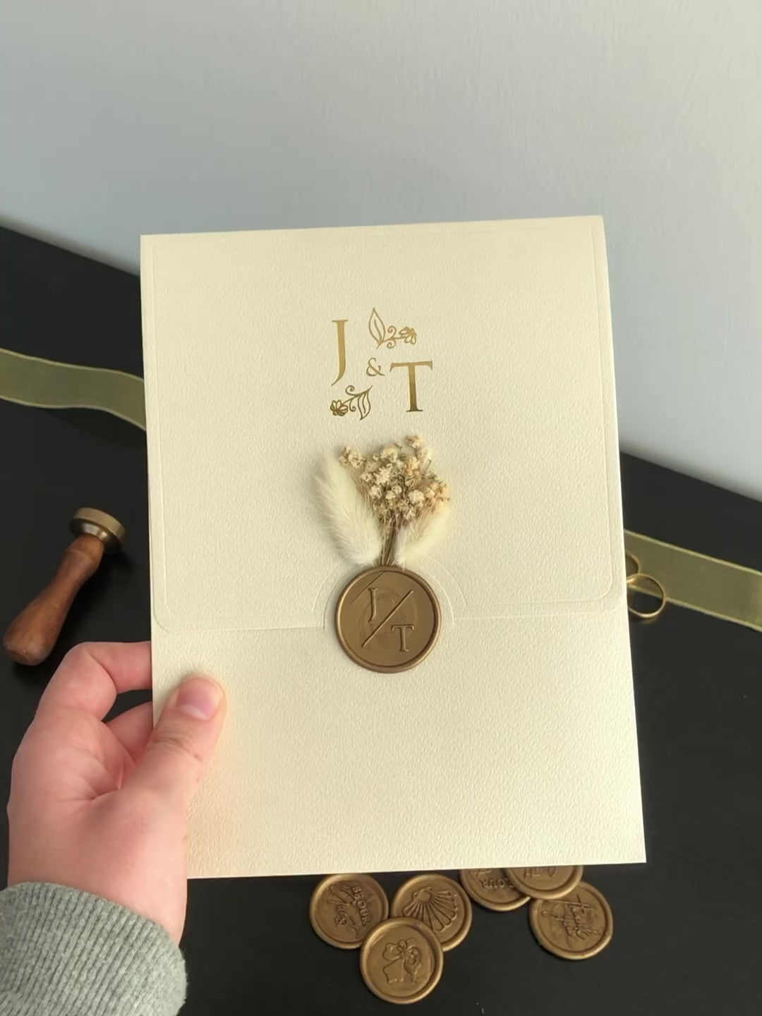 Ivory and gold elegant wedding invitation video