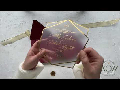 Acrylic Wedding Invitation with Gold Foil and Burgundy Envelope