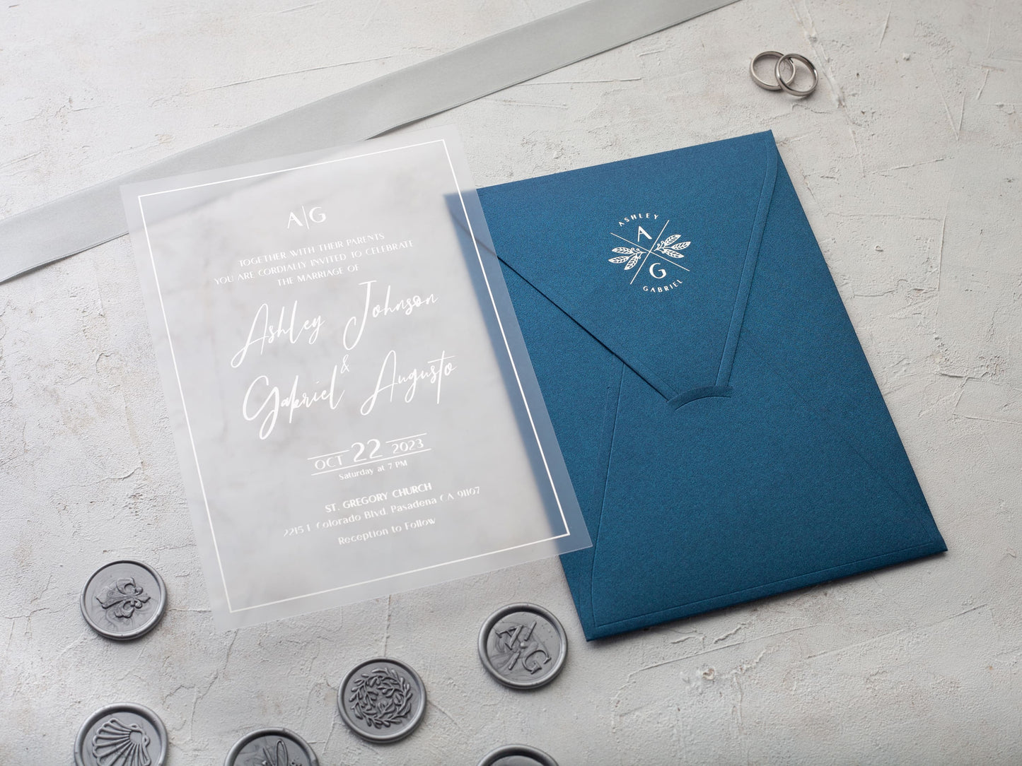 Royal blue acrylic wedding invitation