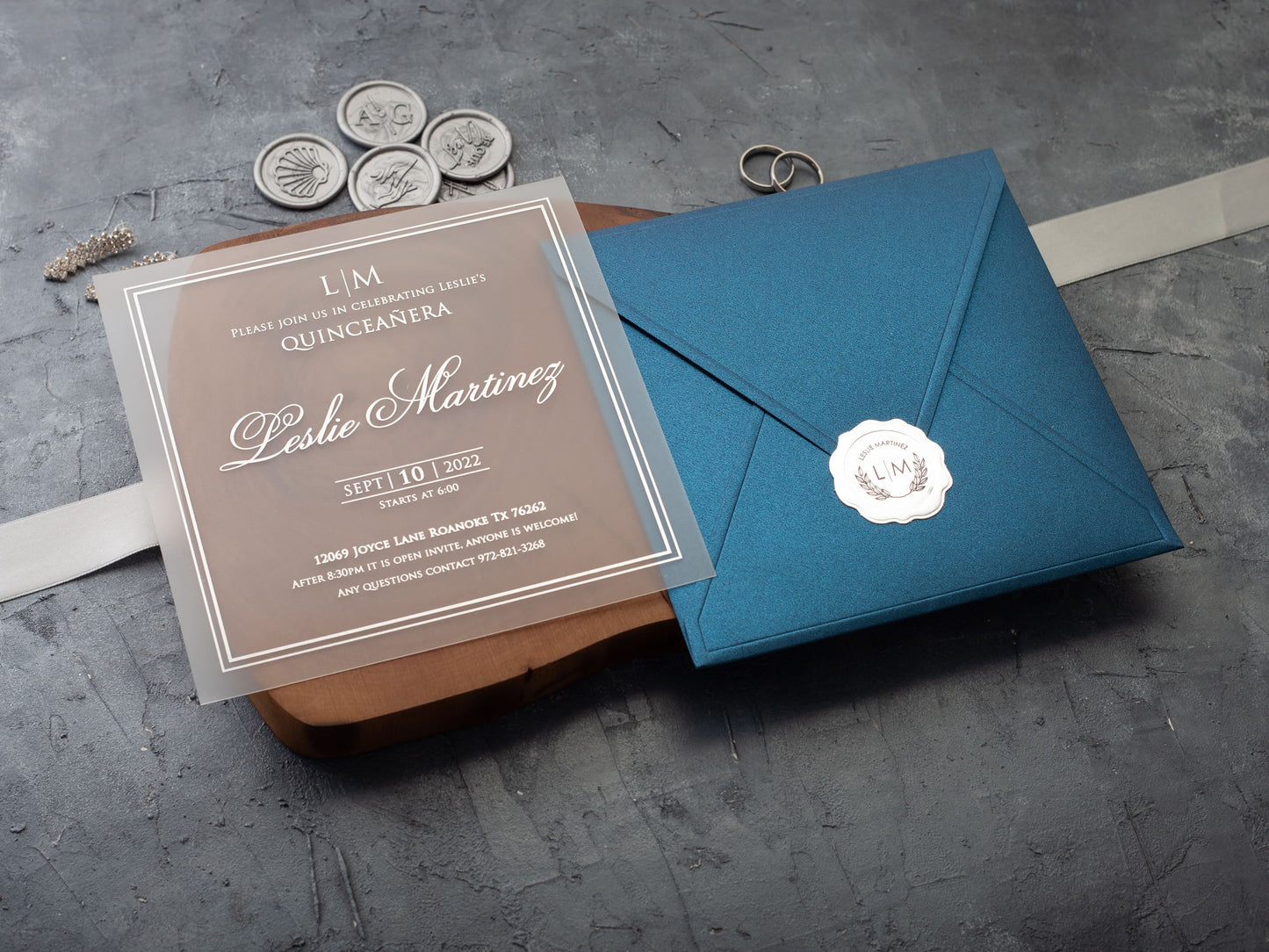 Sapphire blue quinceanera invitation