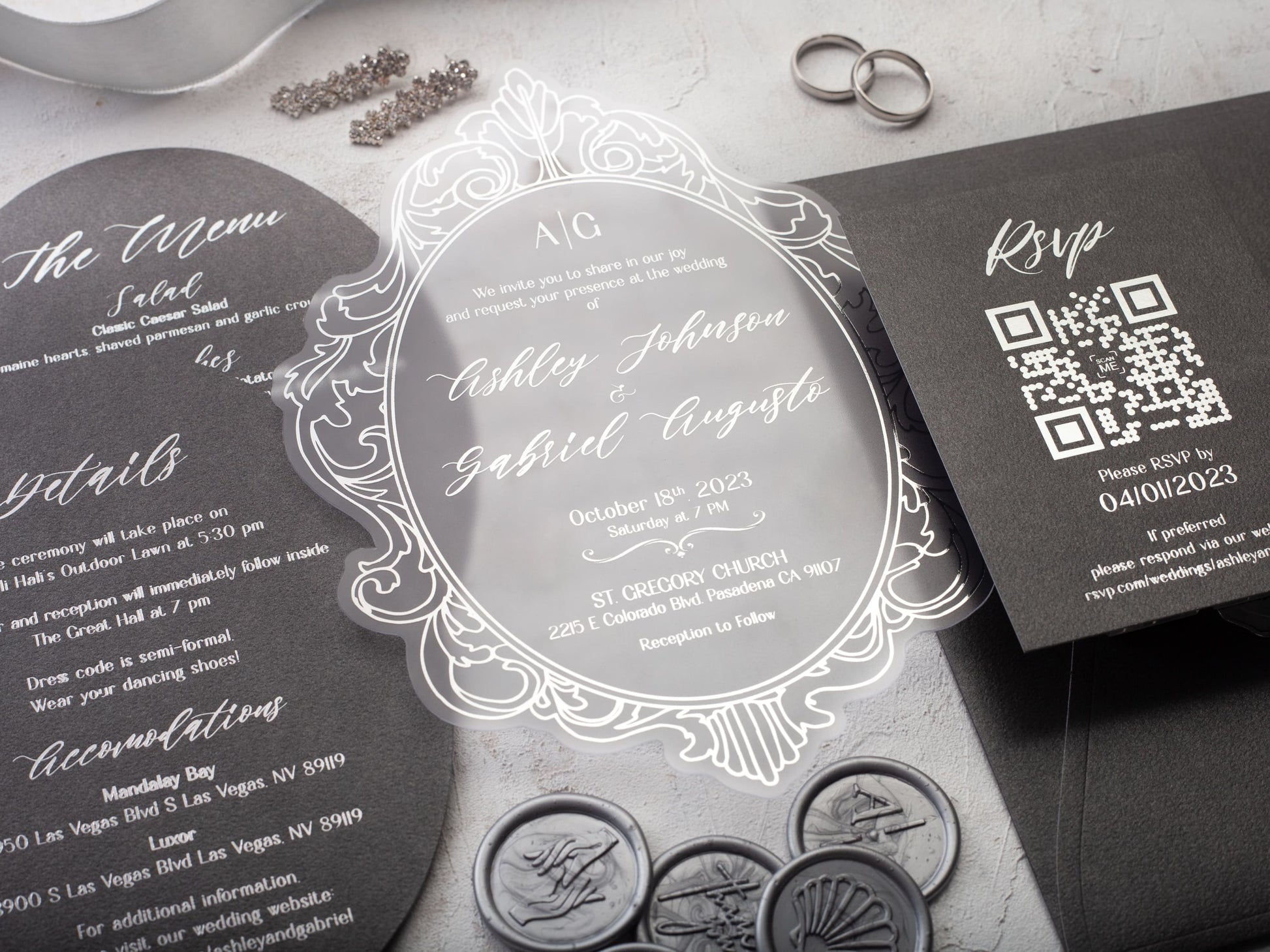 Silver foil printed luxury invitation