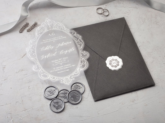 Silver foil printed luxury wedding invitation