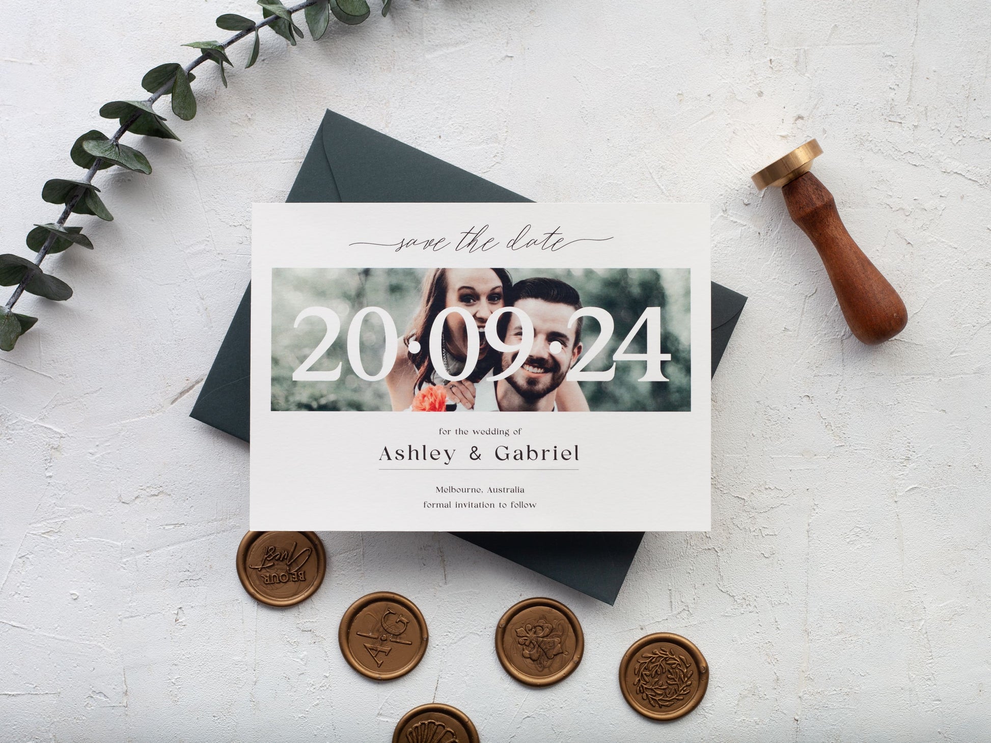 Simple save our date card with wax seals