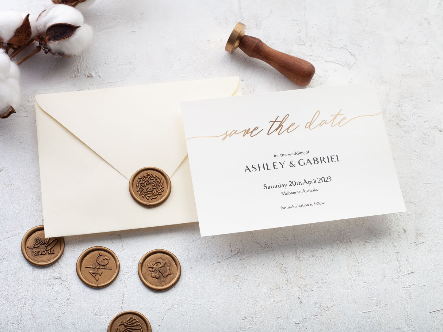 Simple save the date cards with wax seal