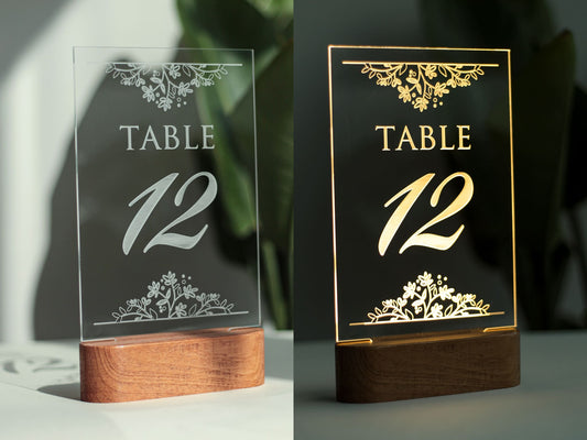 Acrylic table number with LED light