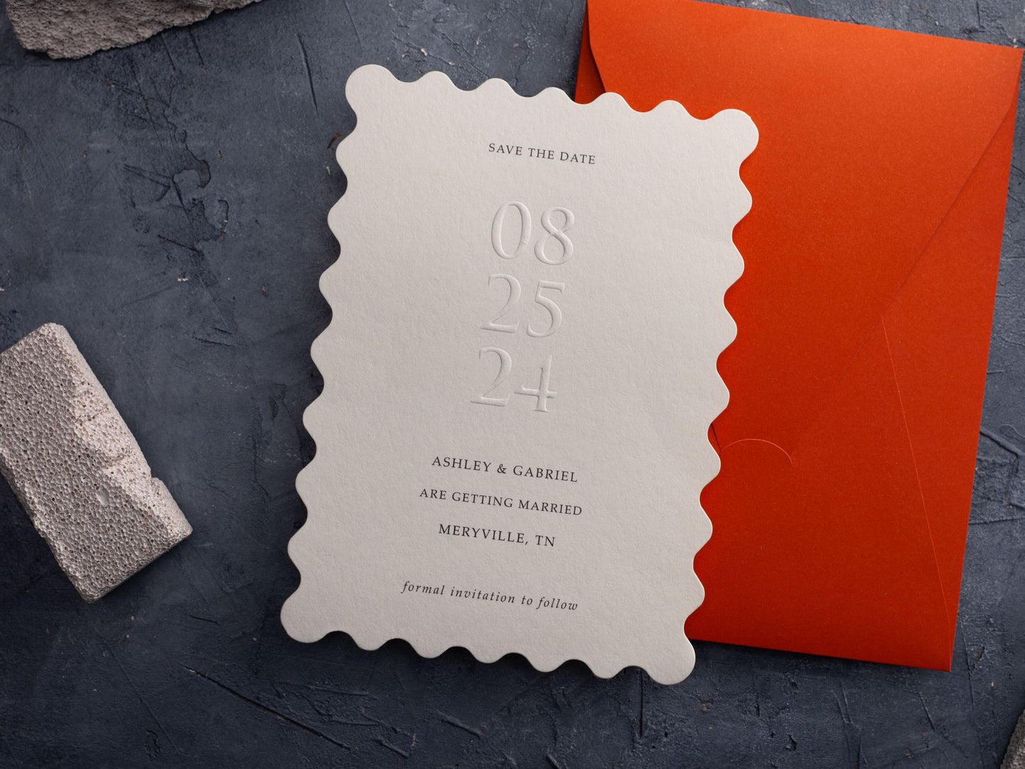 Wavy Cut & Embossed Save the Date Card