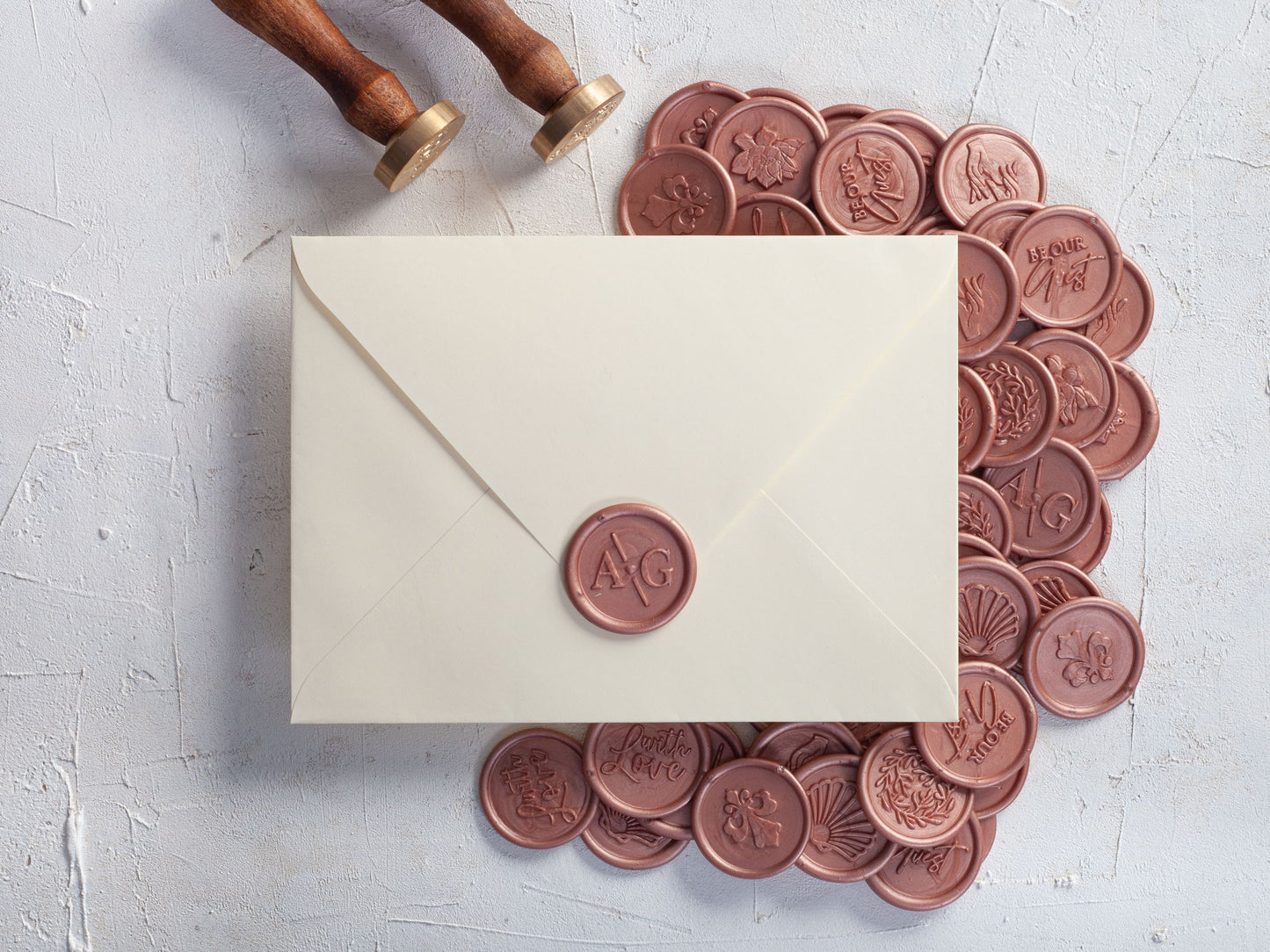 Handmade Rose Gold Wax and Seal Set for Personalized Wedding Invitations