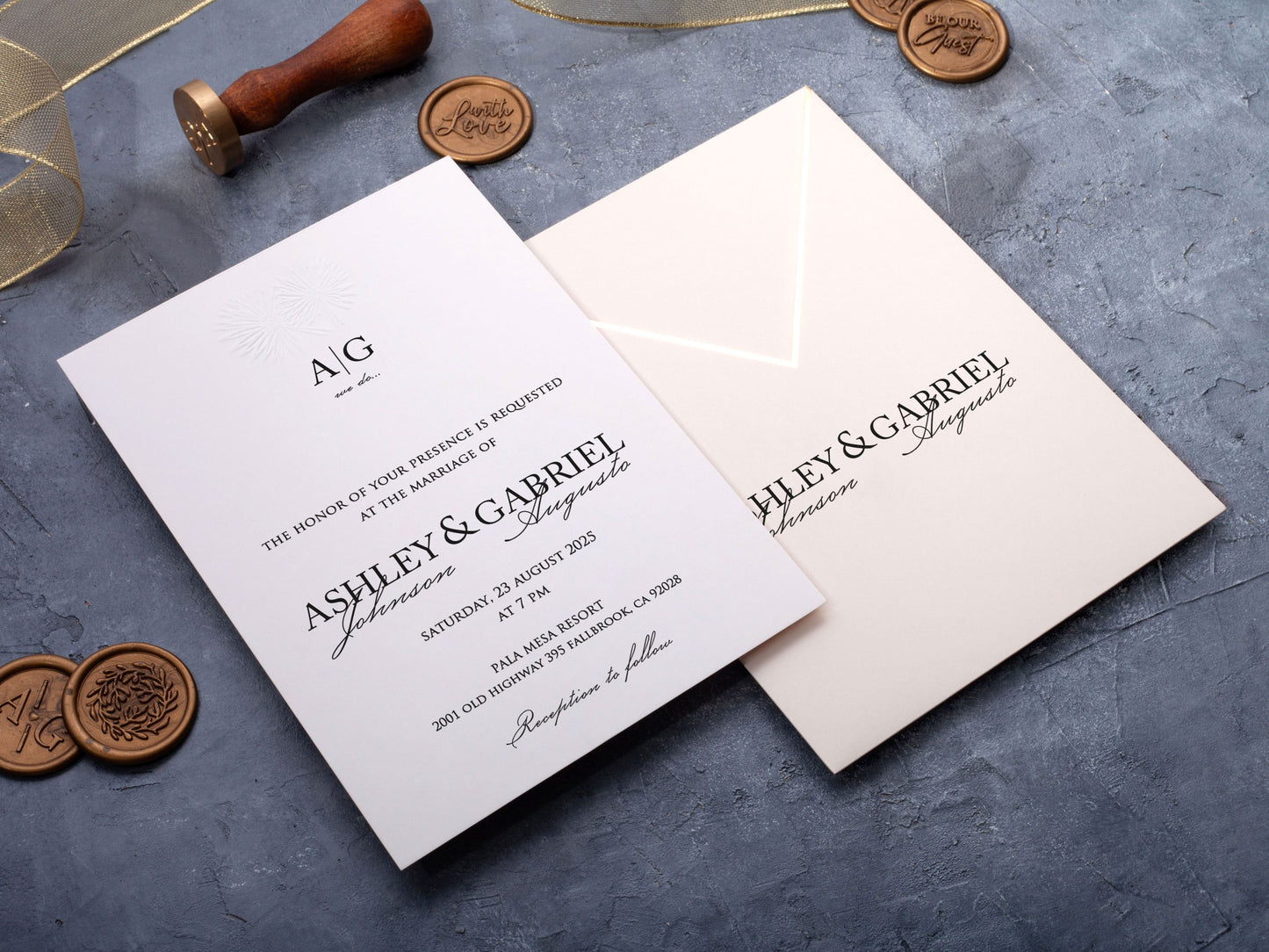 Wedding Invitation with Emboss and Gold Accents