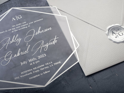 White and Silver Acrylic Wedding Invitation