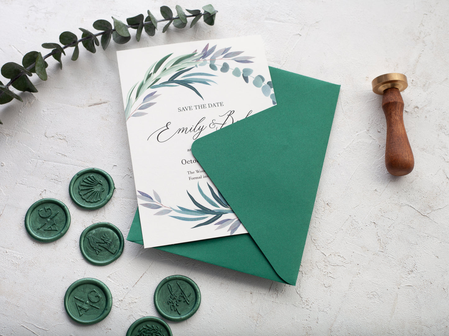 Floral Save the Date Card with Magnet, Greenery Wedding Announcement with Envelope