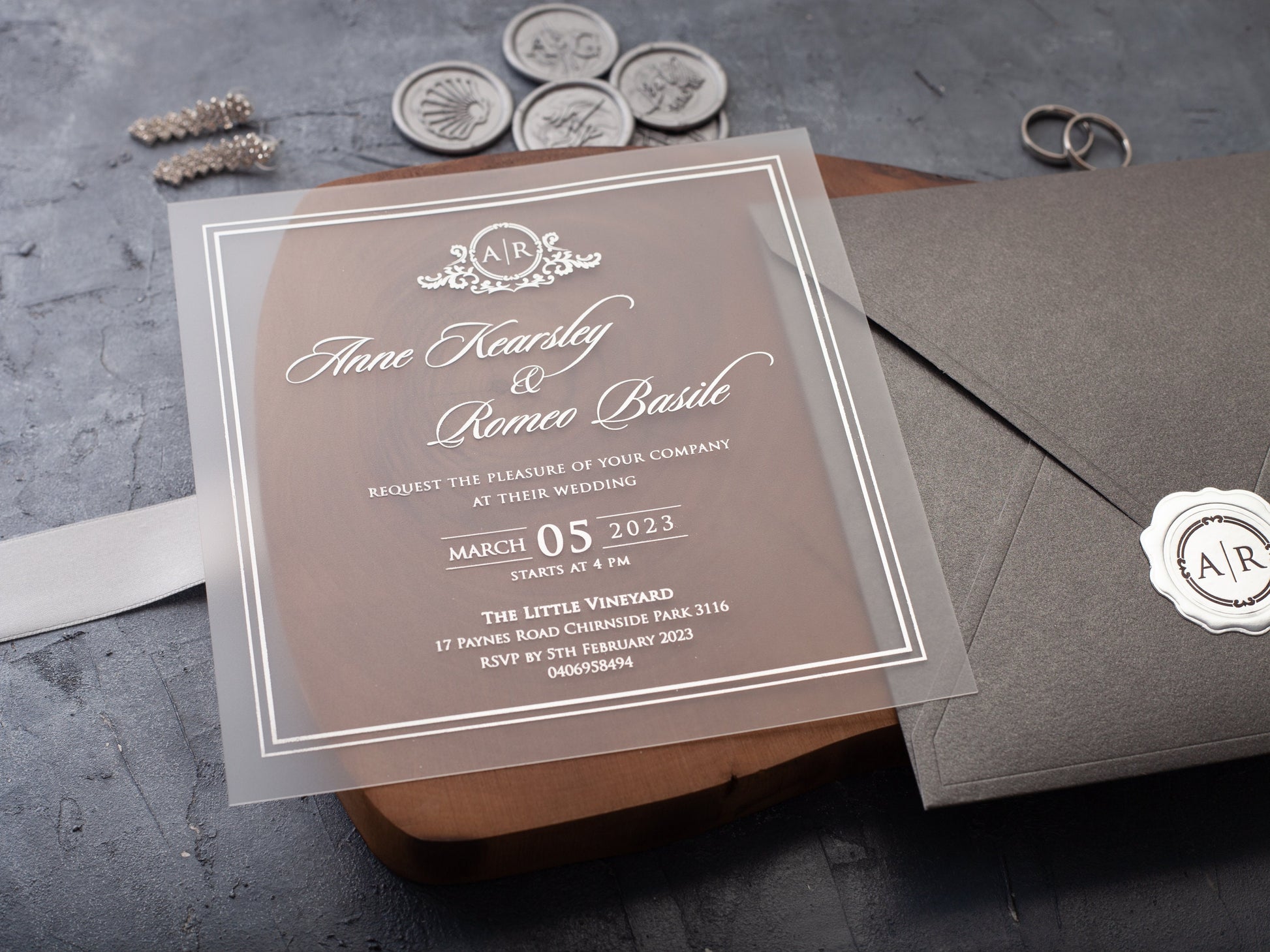 silver foil invitation wedding